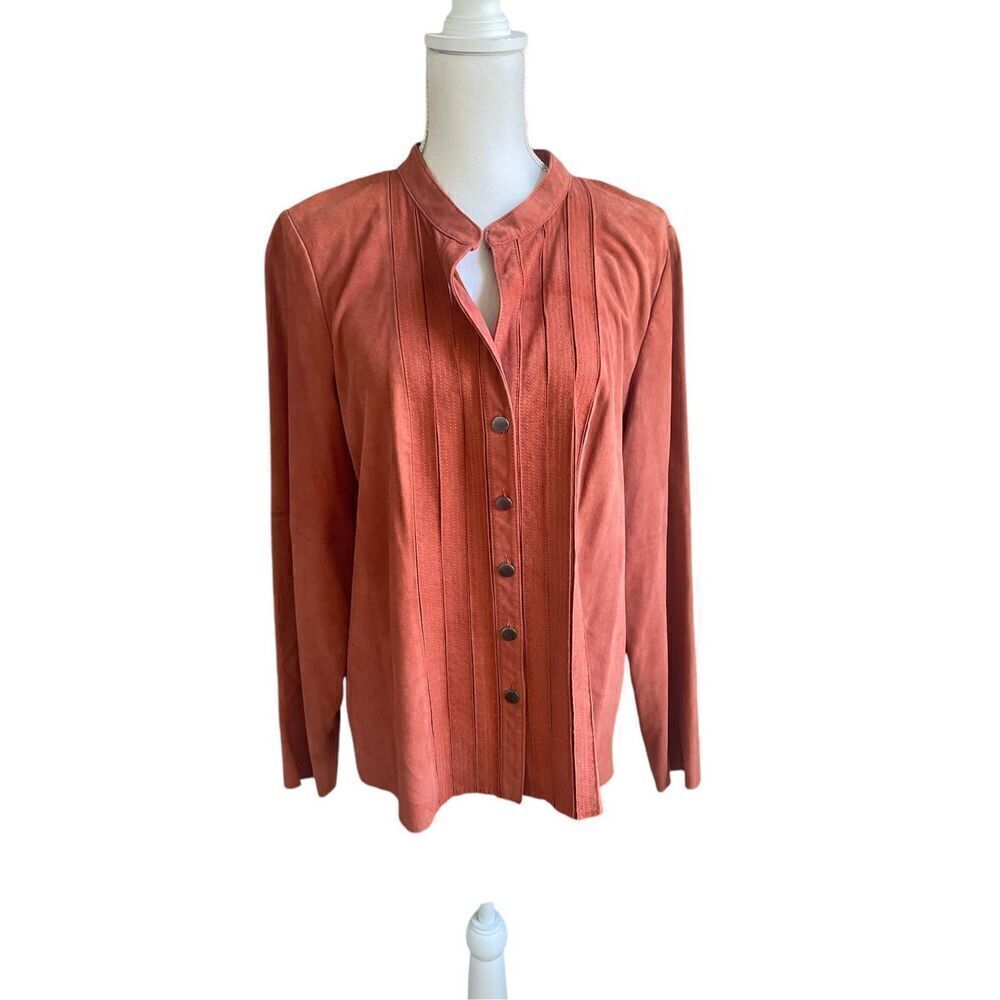 Worth Women’s 100% Leather Button Down Long Sleeve Blouse Orange Rustic 16